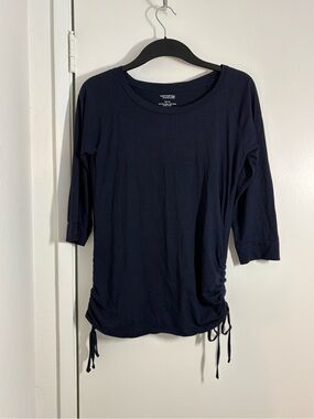Workshop Andrea Jovine Navy Side-Tie Ruched 3/4 Sleeve Tee